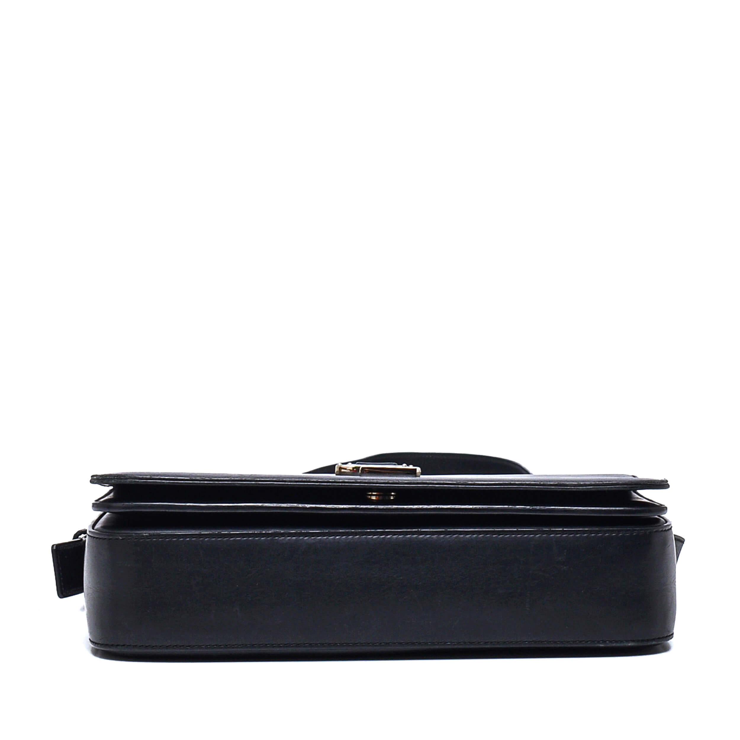 Yves Saint Laurent-Black Leather Monogram Universite Flap Shoulder Bag 